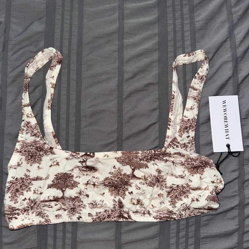 We Wore What Brown and Cream Patterned Scoop Bra
